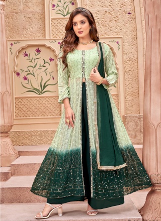 Green Georgette Ceremonial Readymade Salwar Kameez