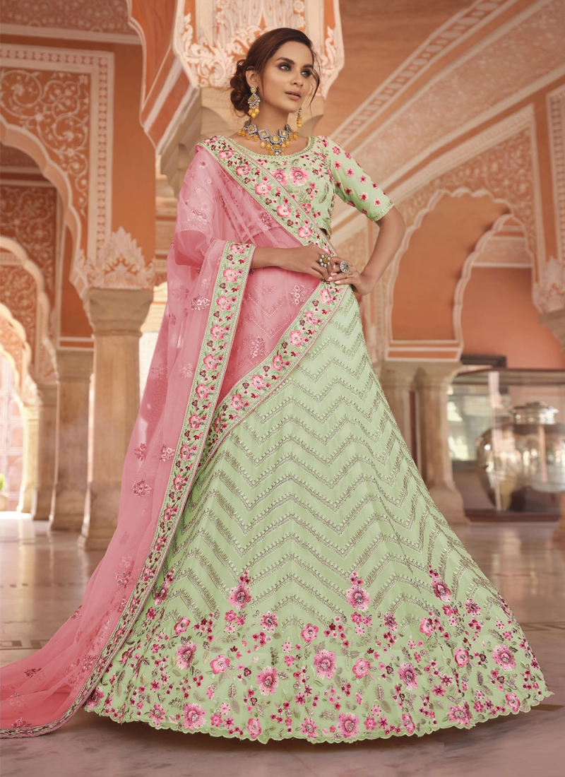 Green Georgette Zari Trendy Lehenga Choli