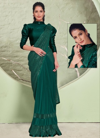 Green Lycra Festival Classic Saree