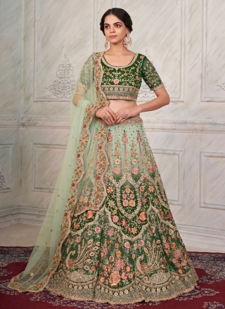 Green Net Thread Work Lehenga Choli