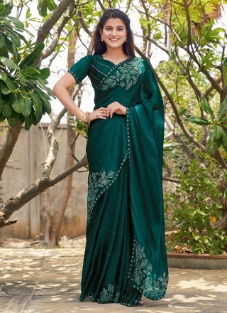 Green Party Satin Silk Trendy Saree