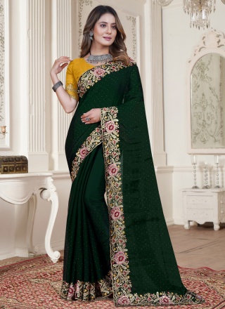 Green Satin Silk Classic Saree