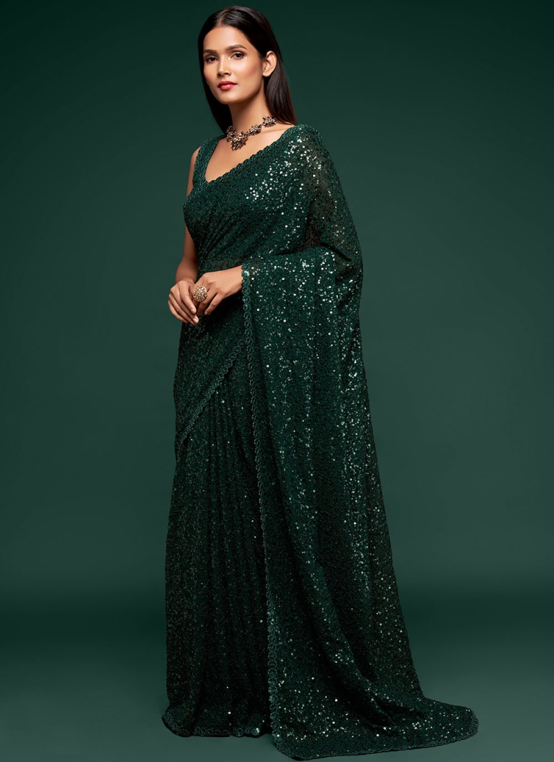 Green Sequins Classic Designer Saree