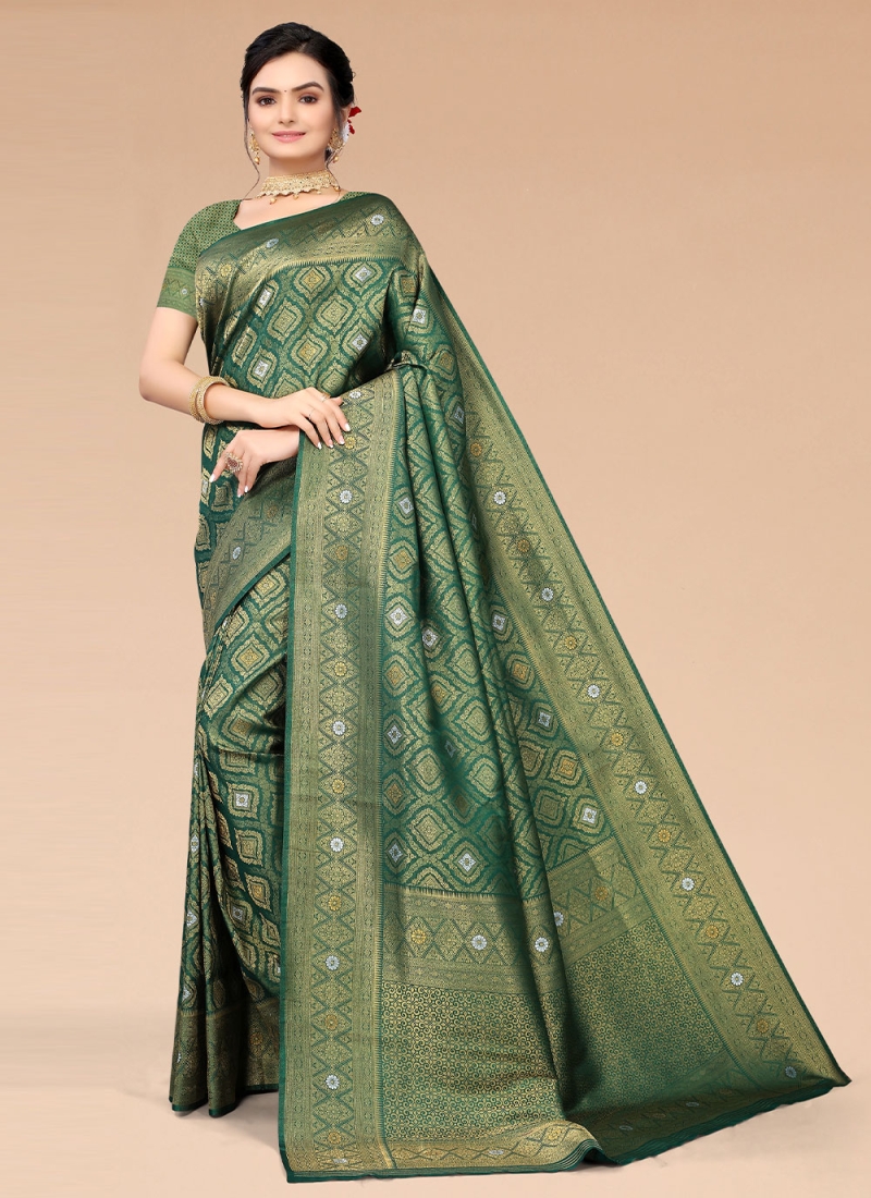 Green Silk Blend Traditional Saree