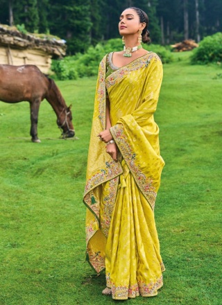 Green Silk Embroidered Contemporary Saree