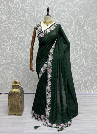 Green Vichitra Silk Festival Trendy Saree
