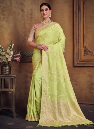Green Weaving Reception Contemporary Saree