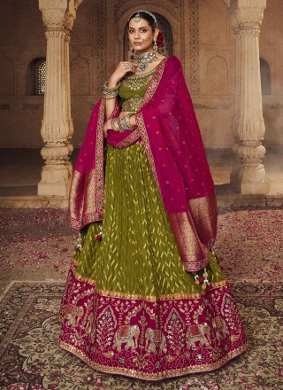 Green Weaving Viscose Designer Lehenga Choli
