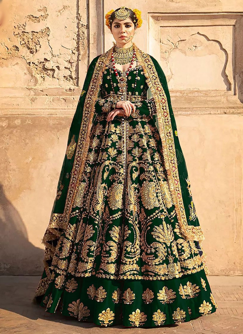 Green Wedding Banglori Silk Designer Lehenga Choli
