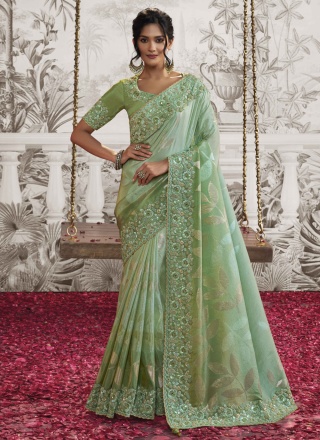 Green Wedding Fancy Fabric Saree