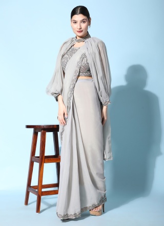 Grey Fancy Fabric Ceremonial Classic Saree