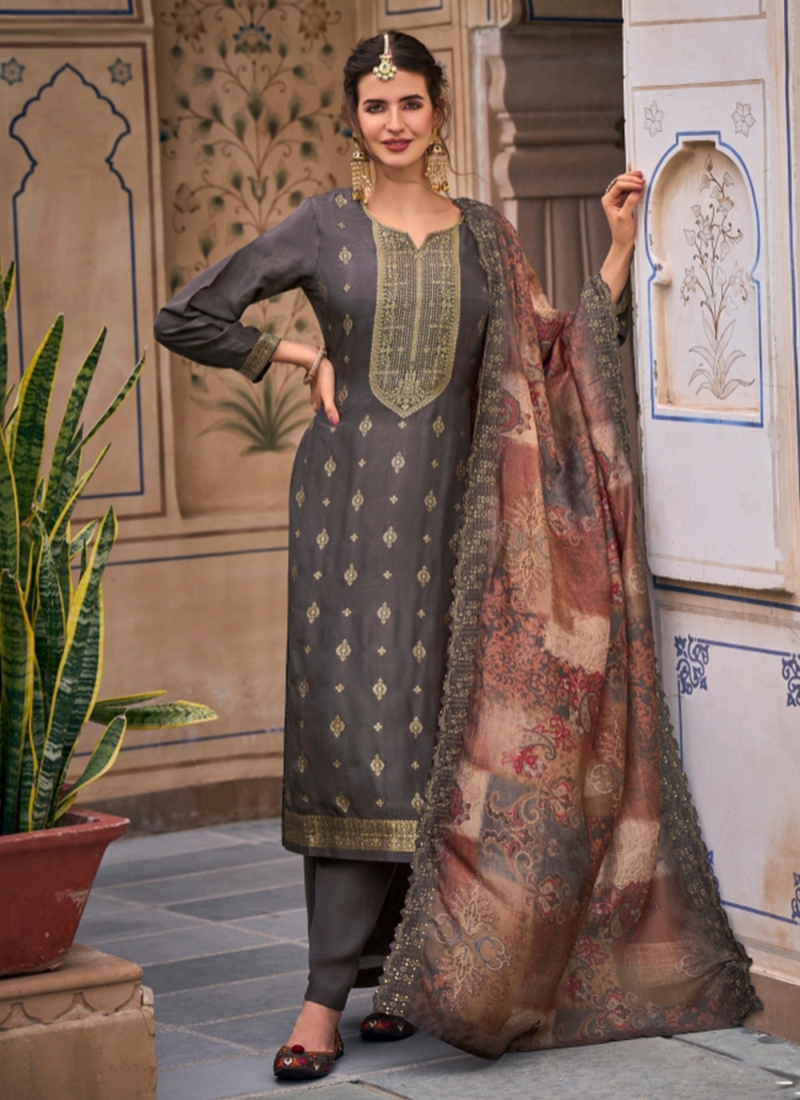 Grey Georgette Ceremonial Salwar Suit