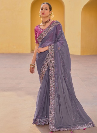 Grey Organza Cutwork Classic Saree