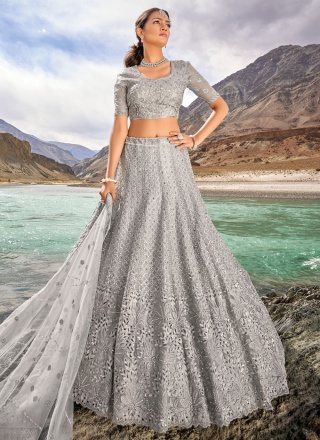 Grey Organza Designer Lehenga Choli