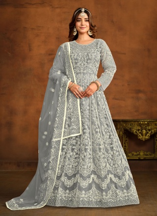 Grey Resham Party Trendy Salwar Kameez