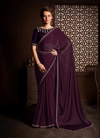 Groovy Wine Stone Work Classic Saree