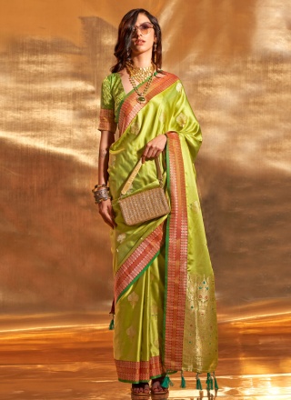Handloom silk Green Weaving Trendy Saree