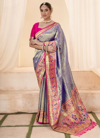 Handloom silk Jacquard Work Trendy Saree in Blue