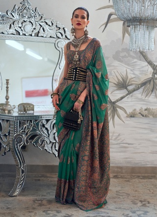 Handloom silk Weaving Green Classic Saree