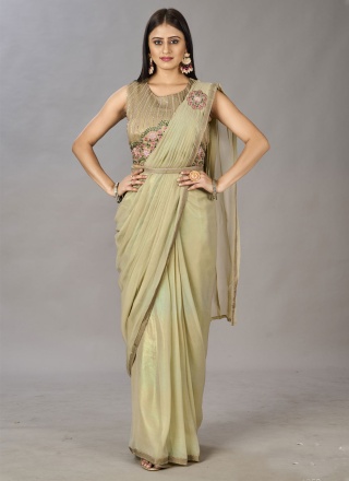 Haute Shimmer Georgette Green Embroidered Saree