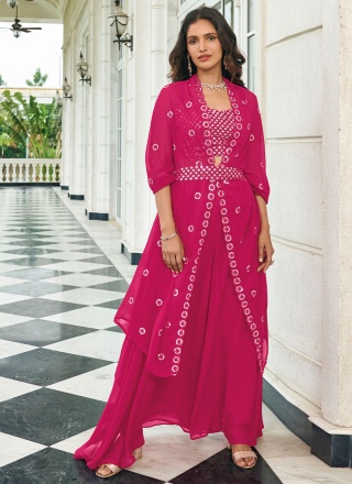Hot Pink Mehndi Jacket Style Salwar Kameez