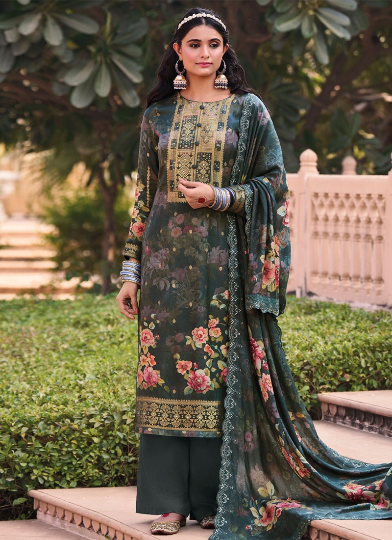 Hypnotic Green Muslin Pakistani Salwar Suit