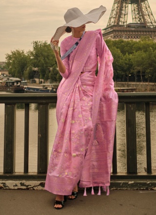 Hypnotic Organza Pink Weaving Trendy Saree