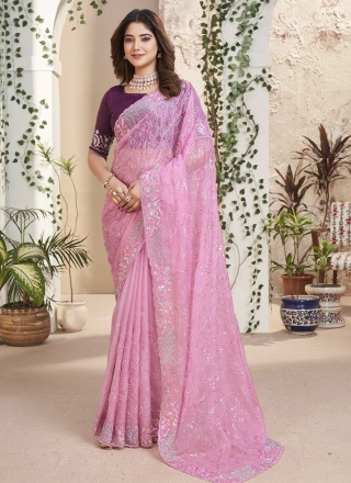 Hypnotic Pink Sequins Trendy Saree