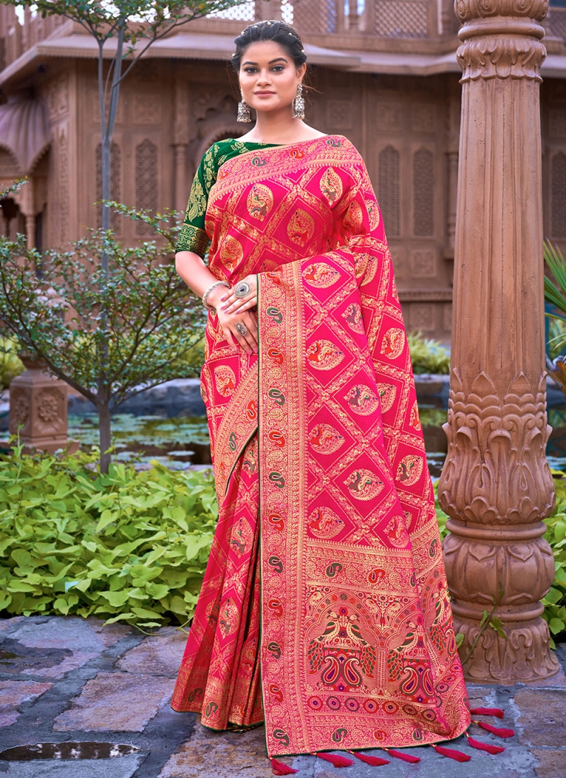 Ideal Banarasi Silk Pink Weaving Contemporary Saree