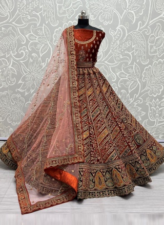 Ideal Orange Diamond Designer Lehenga Choli