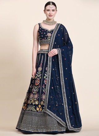 Imperial Multi Navy Blue Georgette A Line Lehenga Choli