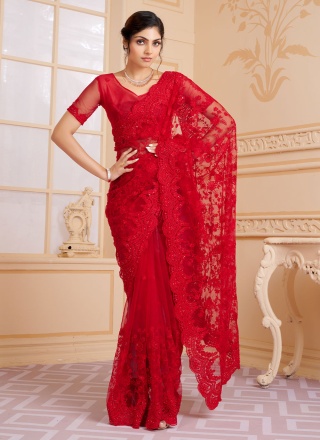 Imperial Net Red Contemporary Saree
