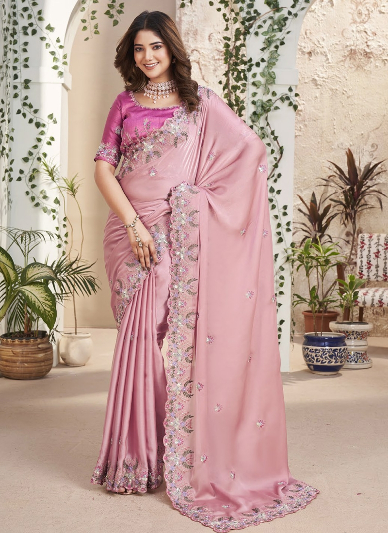 Imperial Pink Party Contemporary Style Saree