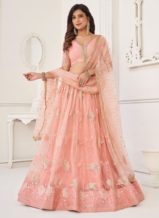 Imperial Sequins Peach Net Designer Lehenga Choli