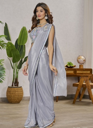 Imperial Shimmer Georgette Grey Saree