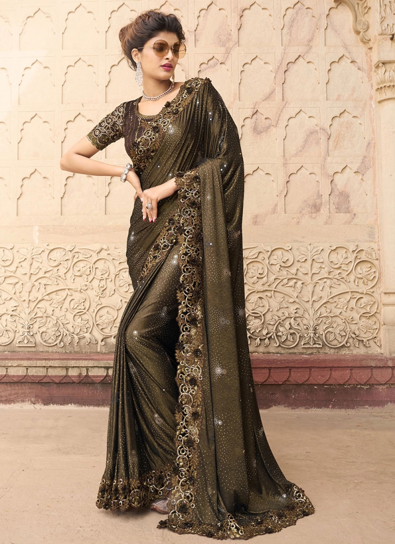 Imported Brown Sequins Saree