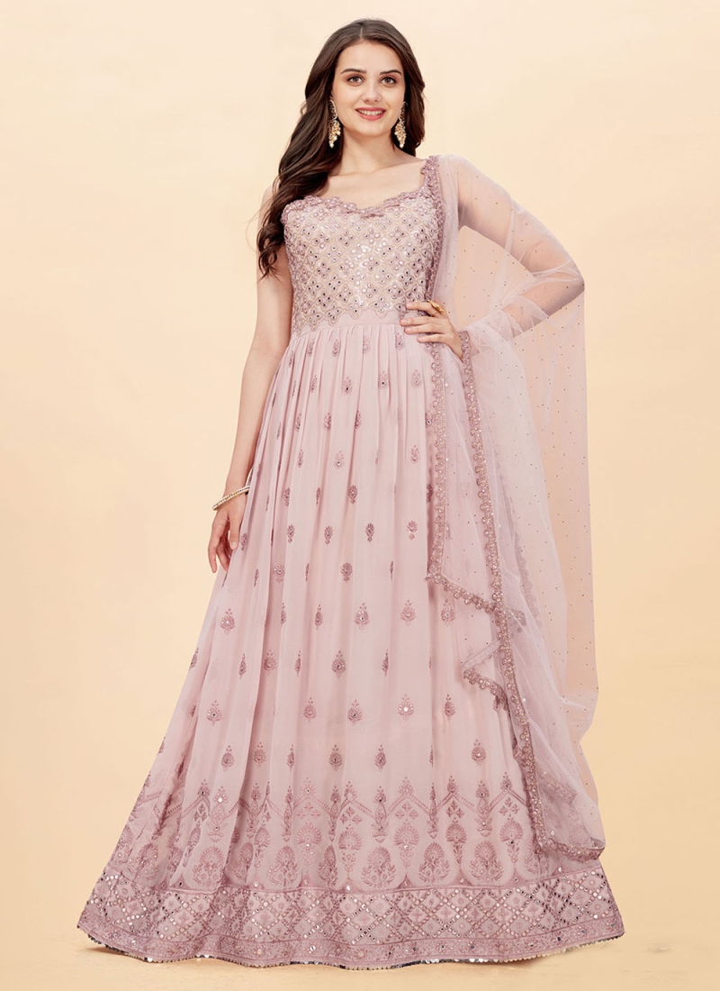 Intricate Faux Georgette Embroidered Mauve  Salwar Suit