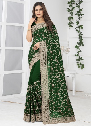 Intricate Georgette Green Contemporary Saree