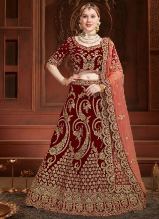 Intricate Maroon Embroidered Lehenga Choli