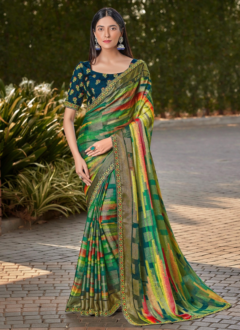 Intricate Silk Multi Colour Patch Border Trendy Saree