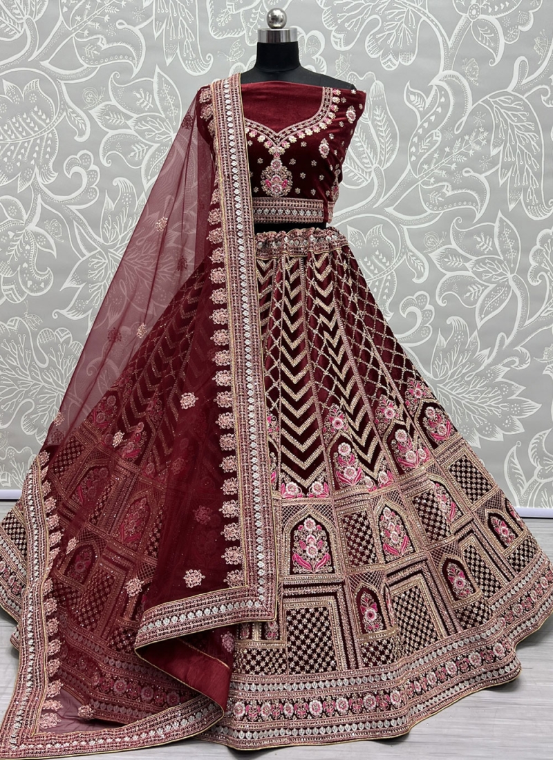 Intricate Thread Work Velvet Trendy Lehenga Choli