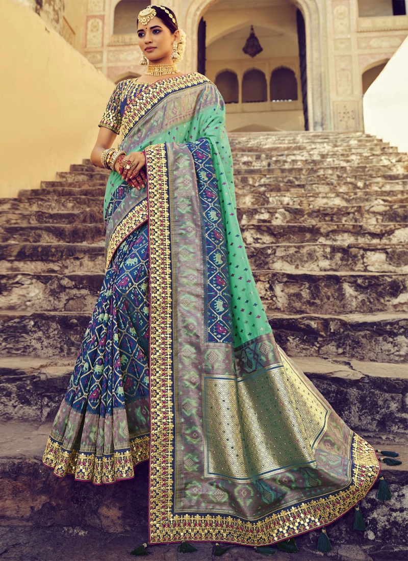 Invaluable Blue and Green Designer Traditional Saree