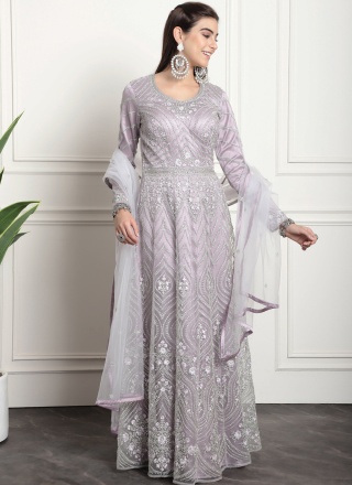 Invaluable Embroidered Purple Net Trendy Salwar Suit