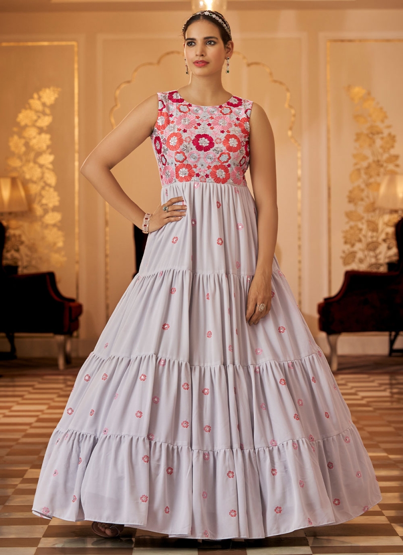 Invaluable Thread Georgette Grey Designer Gown