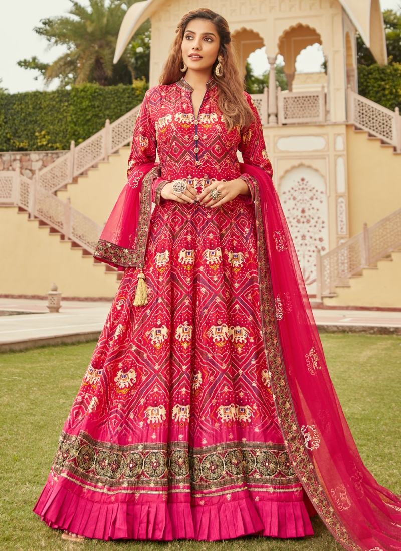 Jacquard Bandhej Pink Gown 