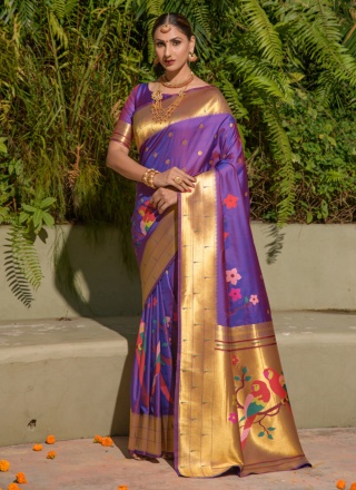 Jacquard Work Silk Trendy Saree in Purple