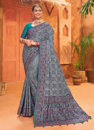 Jazzy Grey Diamond Banarasi Silk Trendy Saree