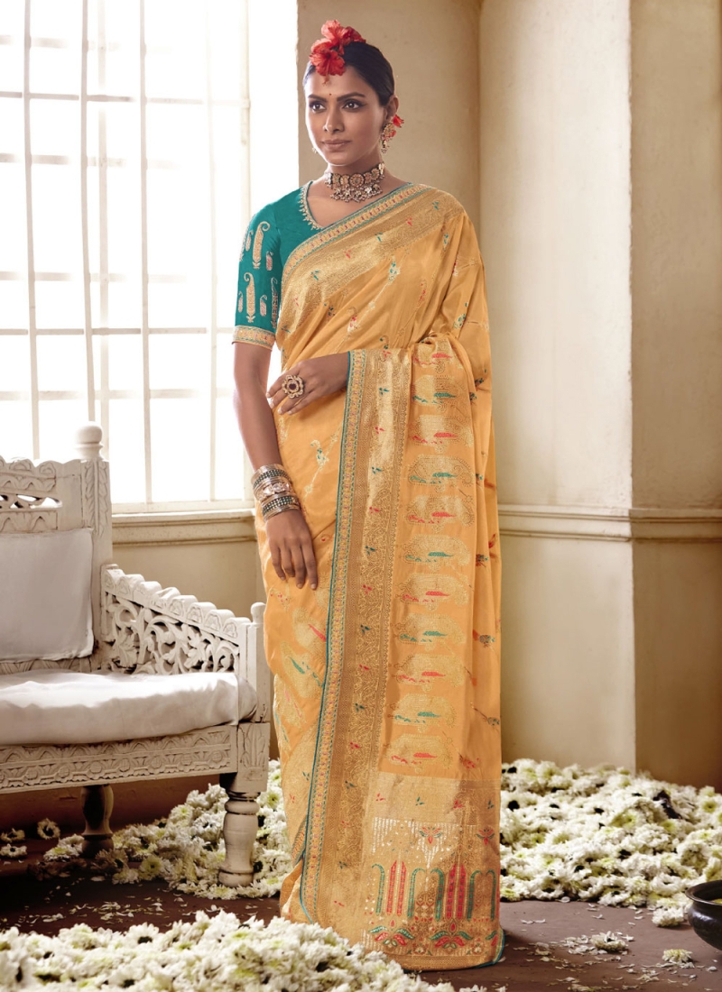 Jazzy Weaving Silk Yellow Designer Saree