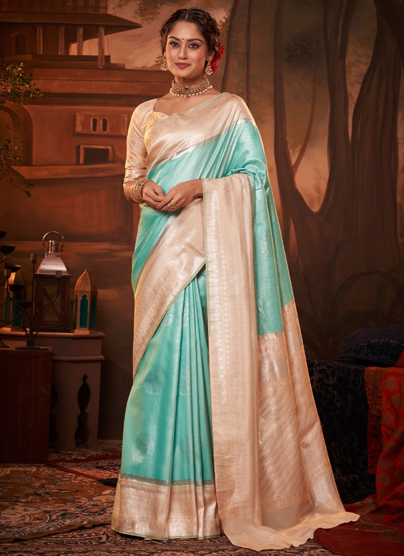 Kanchipuram Silk Blue Contemporary Saree