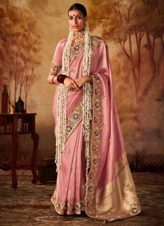 Kanjivaram Silk Weaving Pink Trendy Saree
